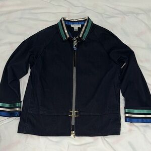 Navy Blue Jacket with Green and Blue Accents